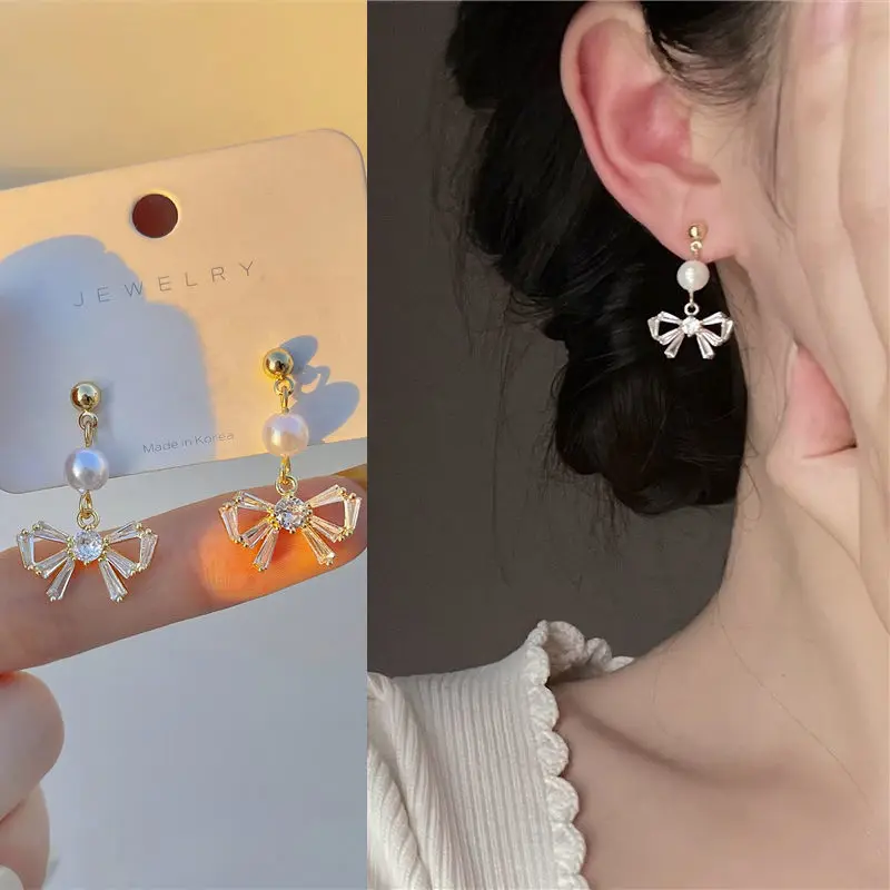 

Sweet Bowknot Trendy Exquisite Pearl Earring Korean Simple Women Fashion Sexy Fashion Wedding Party Jewelry Accessories