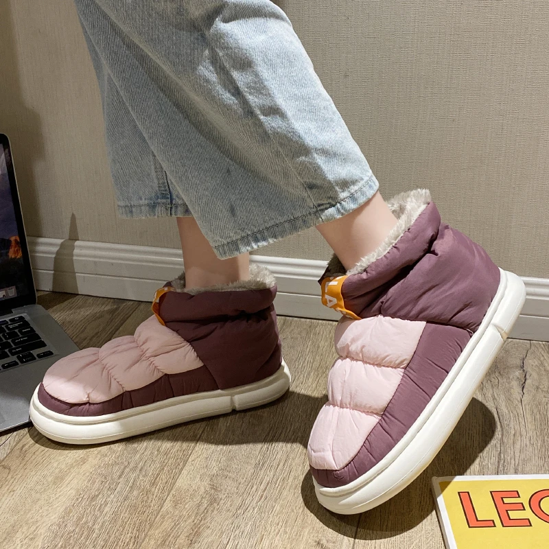 

Зимние новые женские короткие плюшевые повседневные сапоги, теплые и удобные контрастные женские хлопковые сапоги с круглым носком