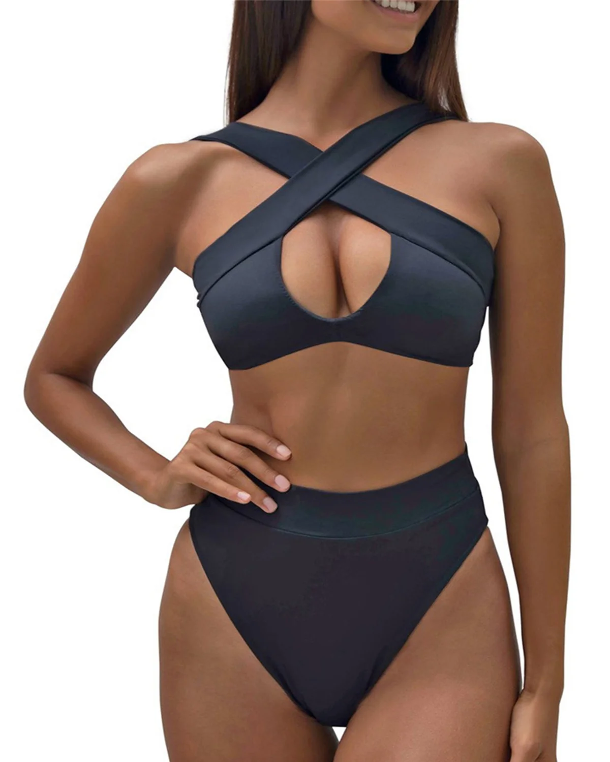 

Комплект бикини женский из 2 предметов, пикантный бандажный топ с чашками пуш-ап, с перекрестными лямками, бюстгальтер, купальник с завышенной талией, трусики, пляжная одежда