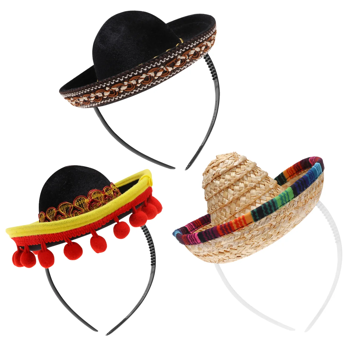

3Pcs Sombreros Mexican Party Decorations Luau Party Supplies Party Hats Mexican Decorations Fiesta Carnival Sombrero Headband