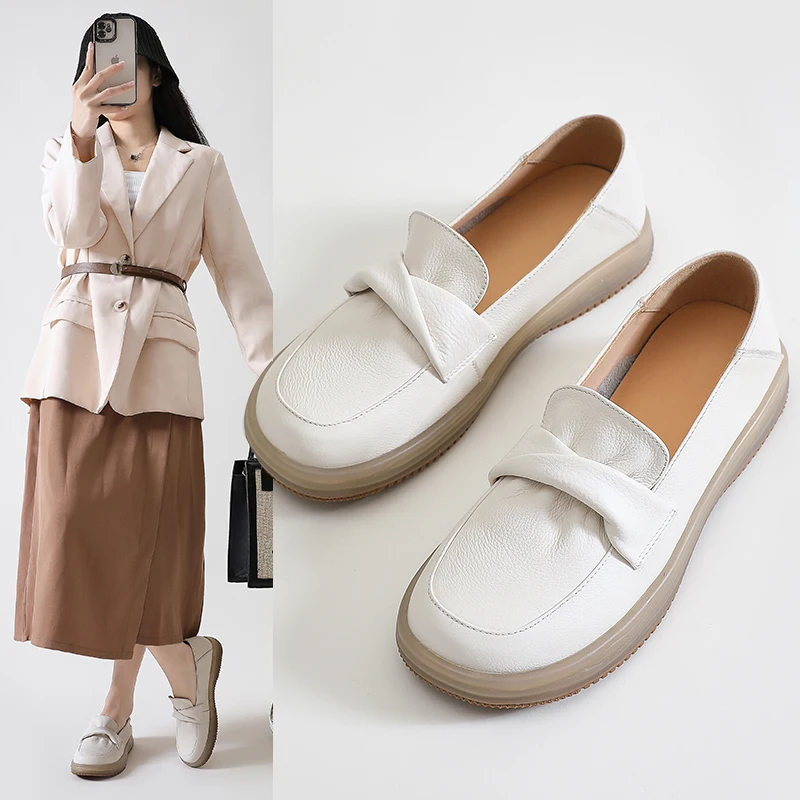 

Genuine Leather White Shoes Woman 2022 New Fashion Ladies Slip On Loafers Women Casual Flats Shoes Designer Luxury Brand