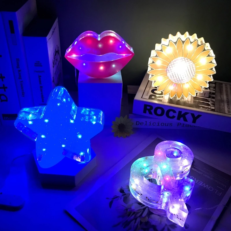 F42F Губы Звезды для Солнца Форма Ночной Свет УФ Кристалл Плесень Лампа Украшения