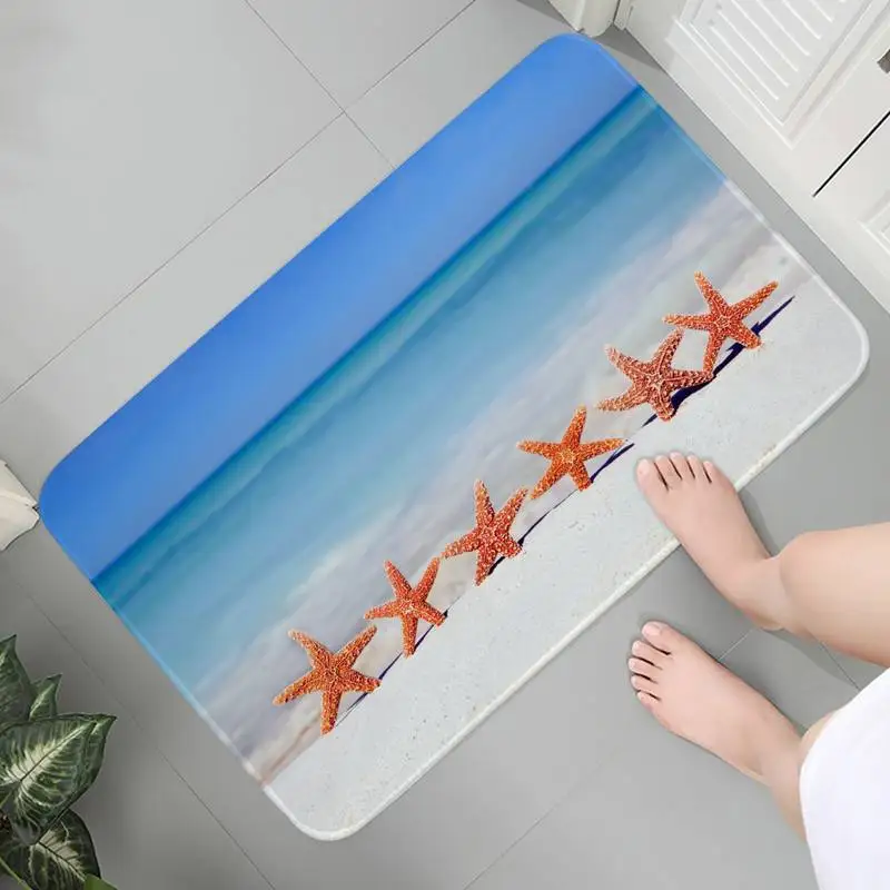 

Living Room Anti-slip Washable Rug Indoor Hallway Mats 3D Children Crawling Beach Starfish Seashell Sea Parlor Mat Area Rugs