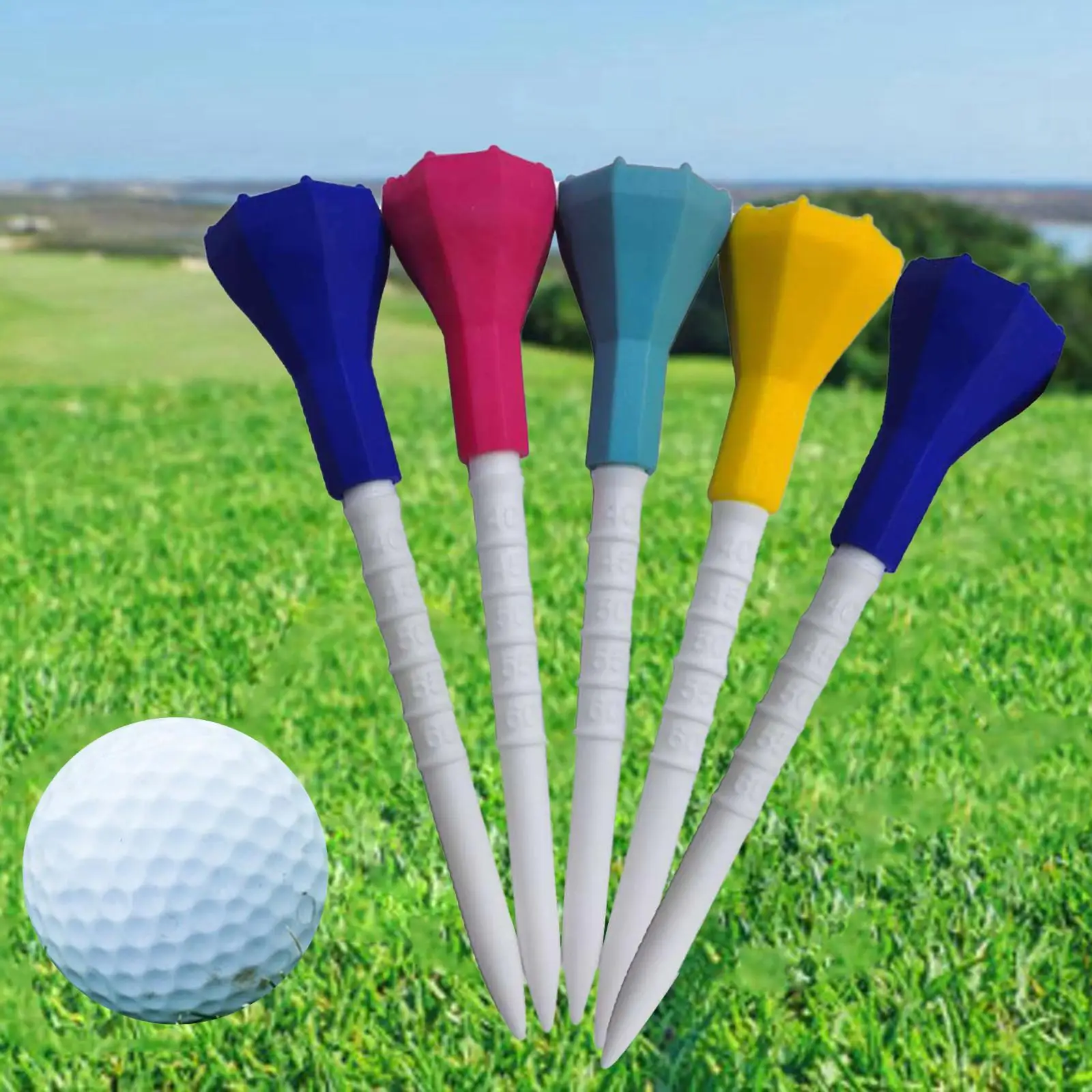 

5x Plastic Golf Tees Reusable Rubber Cover Top Golf Tee Golf Practicing Tool