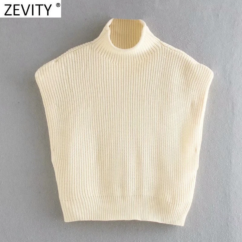

Новинка от Zevity, Женский вязаный свитер в стиле High Street с воротником-хомутом и плечевым ремнем, женские шикарные повседневные пуловеры, топы ...