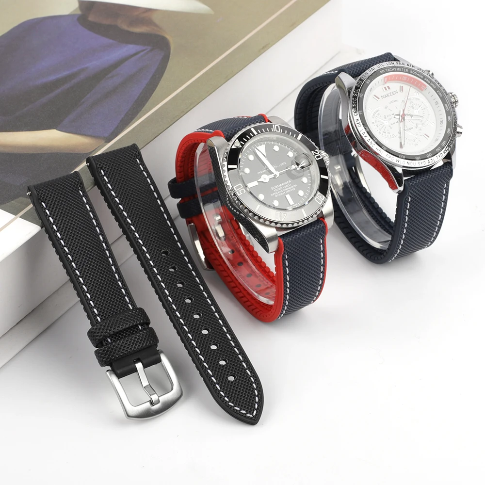 Soft Silicone Rubber and Oxford Fabric Watch Strap 20mm 22mm Men Women Waterproof Breathable Watchbands Watches Accessories