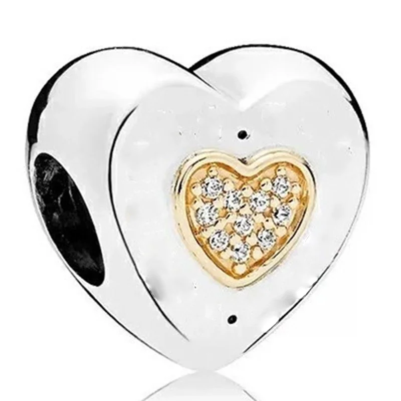 

Hot Sale Silver Color Charm Bead Heart To Heart Love Crystal Beads For Original Pandora Charm Bracelets & Bangles Jewelry