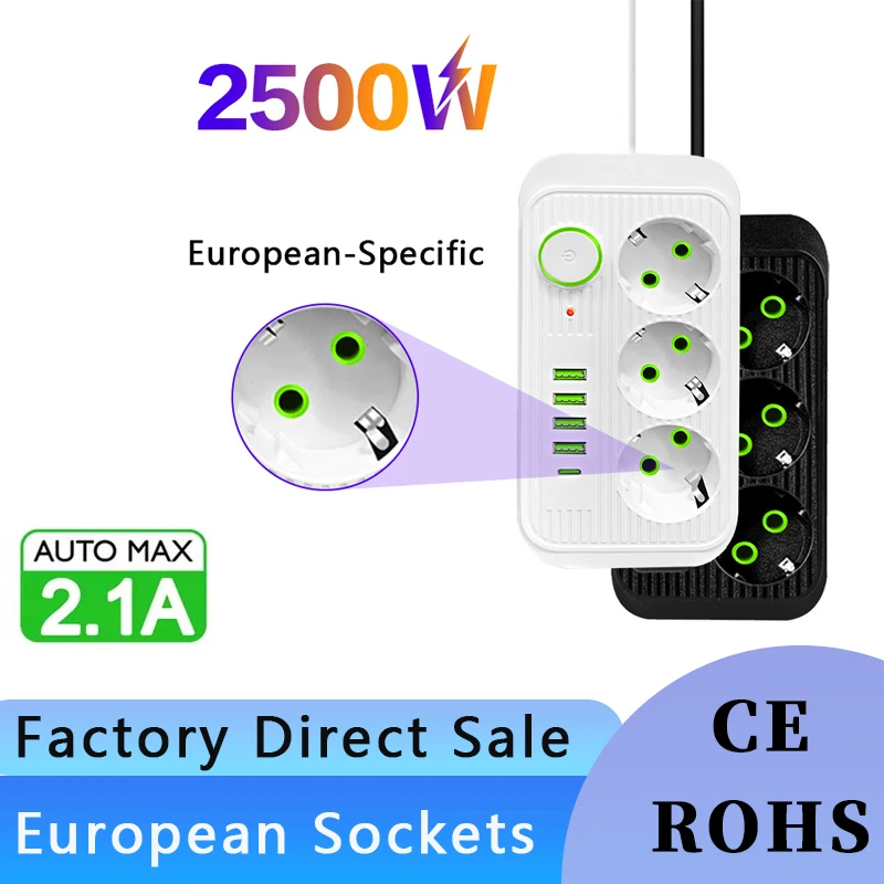 Электрический удлинитель с розетками и USB-портами 2 м | AliExpress