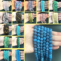 new 46810mm diy bracelet beads for jewelry making natural stone beads frost dark blue cracked dream fire dragon veins agates