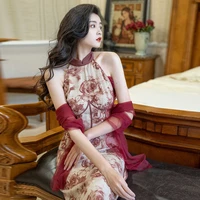 2022 sleeveless improved chinese qipao cheongsam dress dinner party dress for women lady sexy long dress