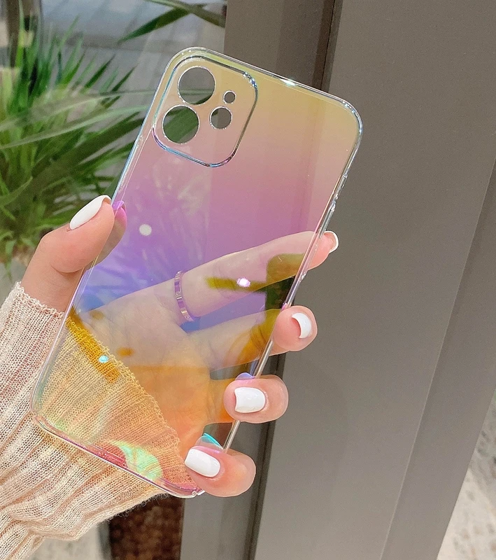 

Fashion Rainbow Laser Phone Case For iPhone 11 12 13 Pro Max XS X XR 7 8 Plus Mini SE 2020 Luxury PC Bumper Back Cover