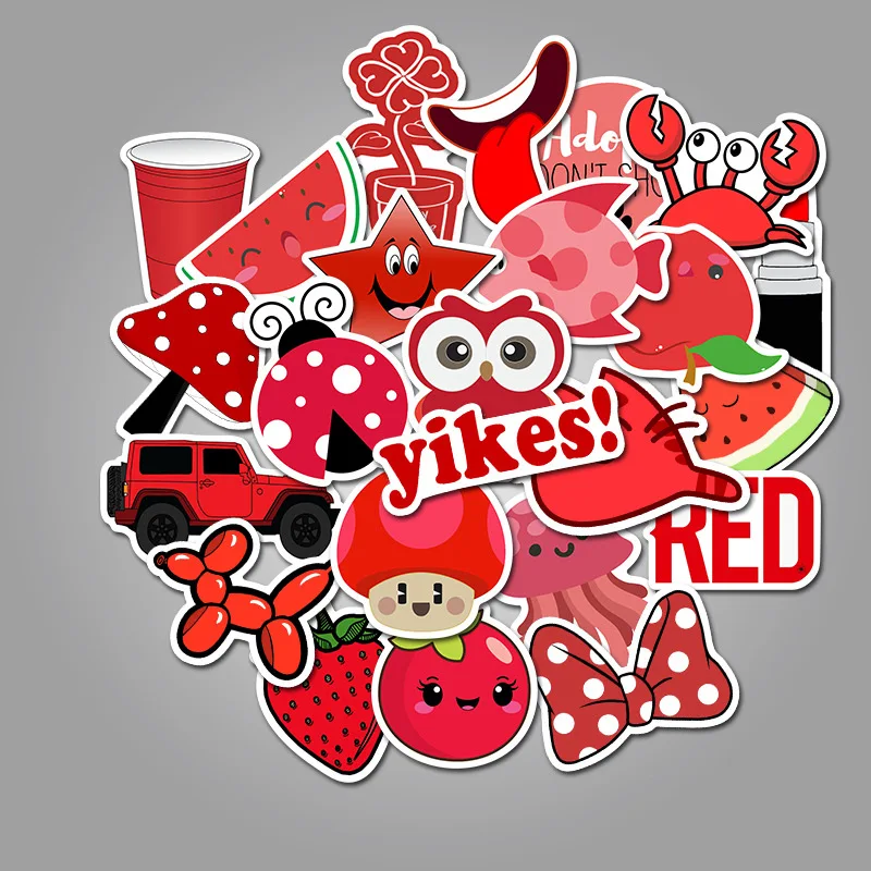 

50 pieces red graffiti stickers luggage trolley skateboard waterproof stationery wallpaper style decorative cute home sticker