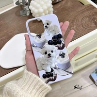 clmj cute dog cake blueberry phone case for iphone 11 12 13 pro xr xs max 7 8 plus se x cartoon animal phone case silicone cover