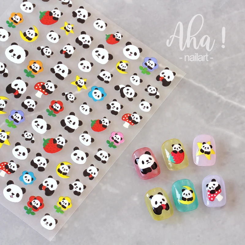 

1Sheet Kawaii Panda Nail Stickers Adhesive Cartoon Panda/Rabitt/Bear Water Nail Decals Transfer Decals Slider DIY Nail Art Decor