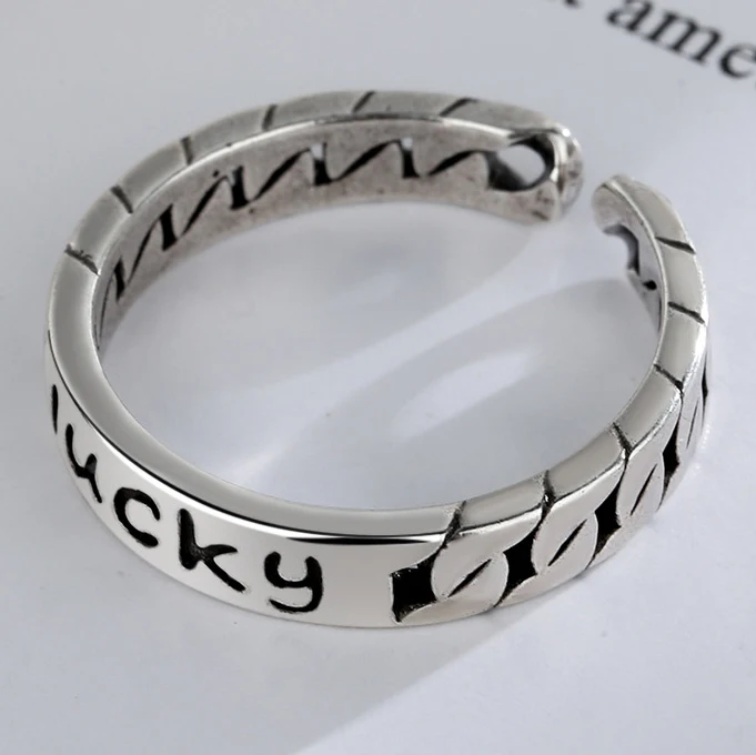 MEETSOFT Регулируемые кольца-цепочки из серебра 925 пробы с надписью на удачу для