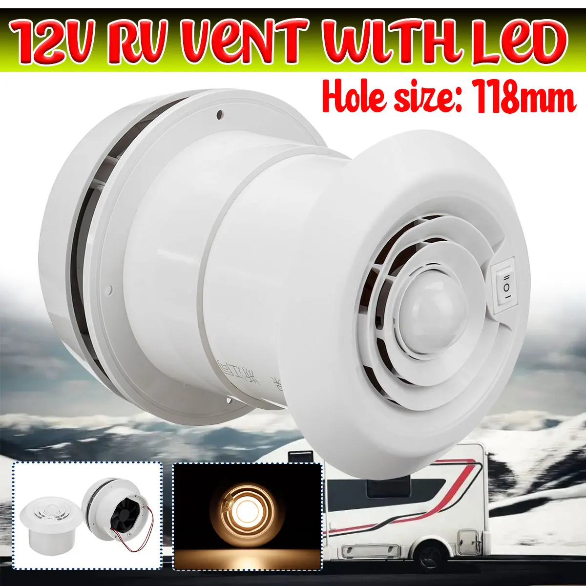 

200CFM 12V RV Roof Ventilation Ceiling Exhaust Fan Air Vent Grille Strong Wind Fan with LED Light for Caravan Motorhome Trailer