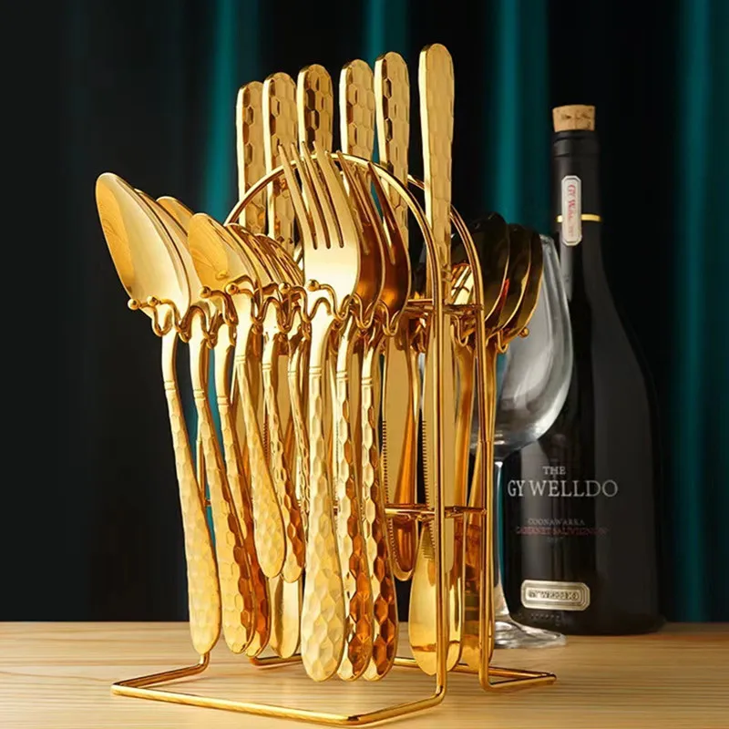 

24 Sets Stainless Steel Tableware Vacuum Titanium Plating Simple Knives Forks Spoons Tea Spoons Dinnerware Set Cutlery Set