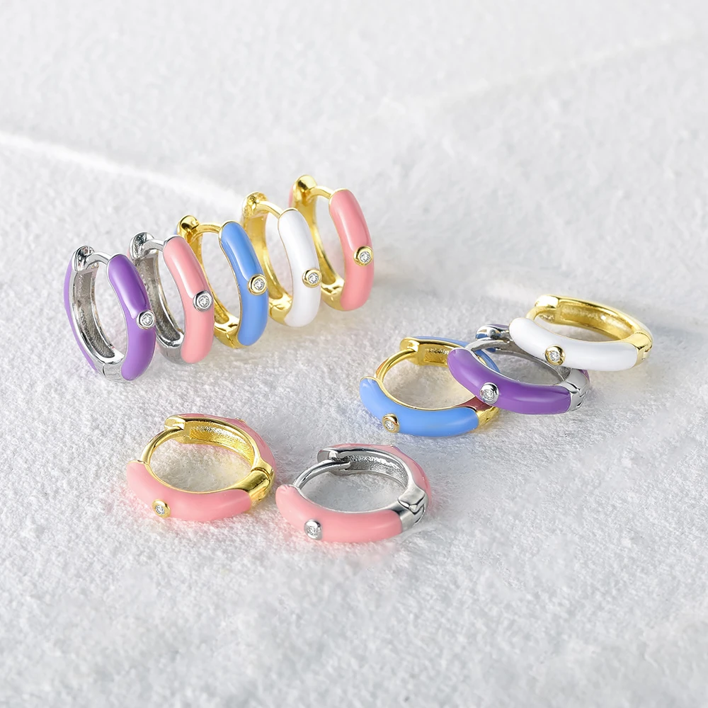 

Aide Gold Color Silver Color Rainbow Enamel Hoop Earrings For Women Clear Zircon Piercing Pendientes Ohrringe Earring Jewelry