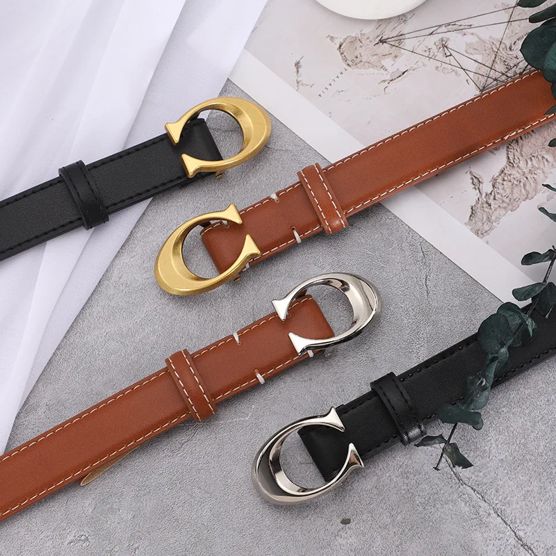 2023 New Women's Cowhide Belt Simple and Versatile Y2K Fashion Retro Thin Belt Luxury Brand Designer Waist Band Seal Sashes