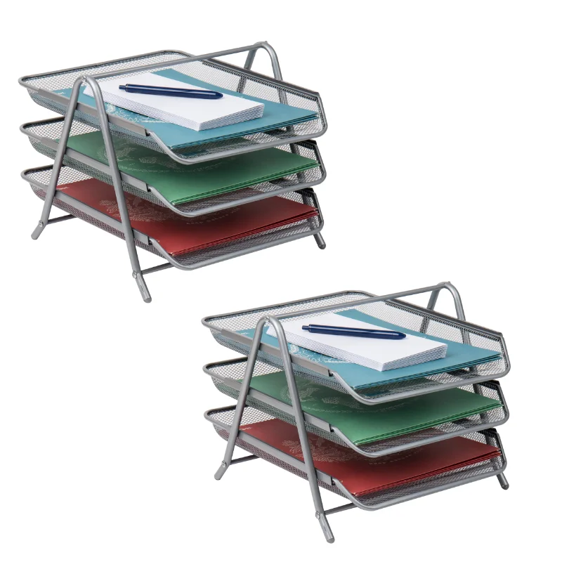 

Network Collection, 3-Tier Paper Tray Metal, Set of 2, Silver