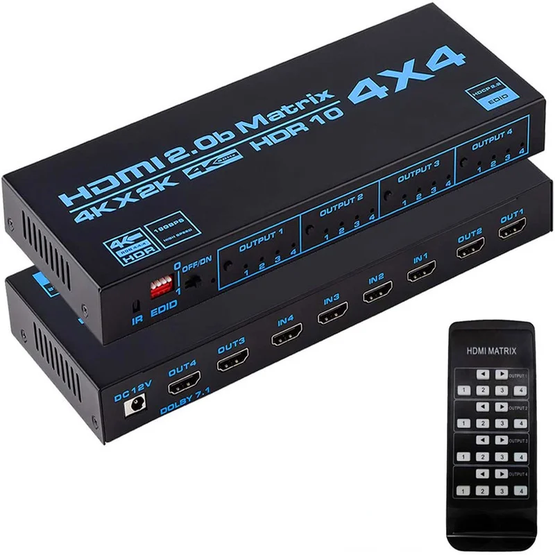 HDMI-compatible Matrix Switch 4x4, 4K Matrix Switcher Splitter 4 In 4 Out Box with EDID Extractor and IR Remote Control enlarge