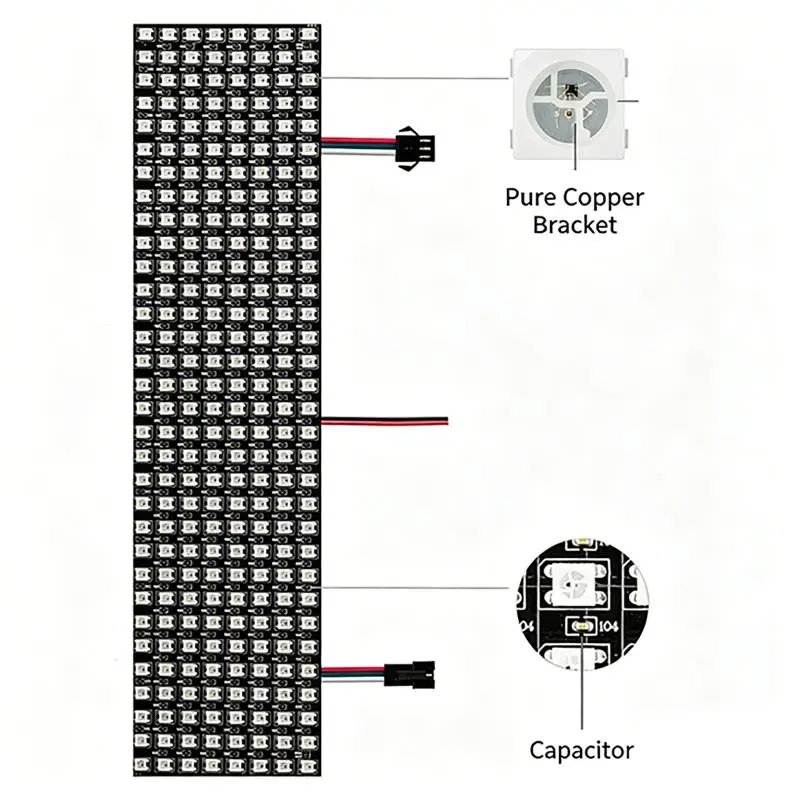 Фото Матричная панель WS2812B Smart Pixel Module 8x8 16x16 8x32, гибкая светодиодная панель с индивидуальной адресацией, цифровой экран WS2812 RGB, 5В №4