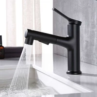 faucet dumb black contracted copper washbasin faucet pull type cold and hot mix faucet three water bathroom faucet