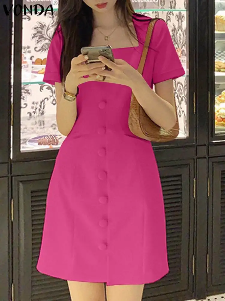 

Женское платье-трапеция 2023, элегантный офисный сарафан VONDA, повседневное свободное женское платье с коротким рукавом