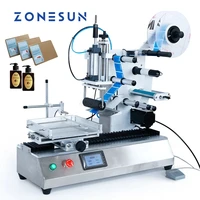 zonesun tabletop semi automatic box flat bottle surface labeling machine label sticker