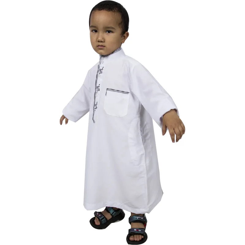 Boys Muslim Kaftan Embroidered Robe Kids Middle East Saudi Arabia Dubai Eid Prayer Dress Blouse Islamic Clothing