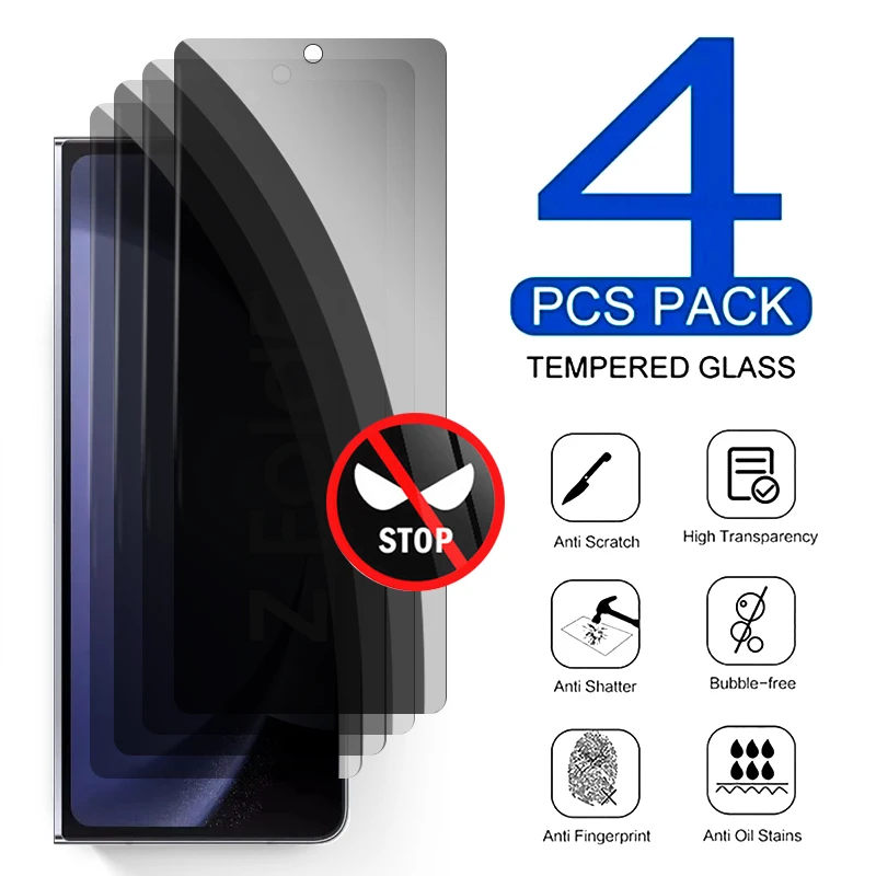 

4PCS 19D Privacy Tempered Glass Screen Protector For Samsung Galaxy Z Fold5 5G SM-F946B 7.6" Anti-Glare Film Samung Fold5 ZFold5