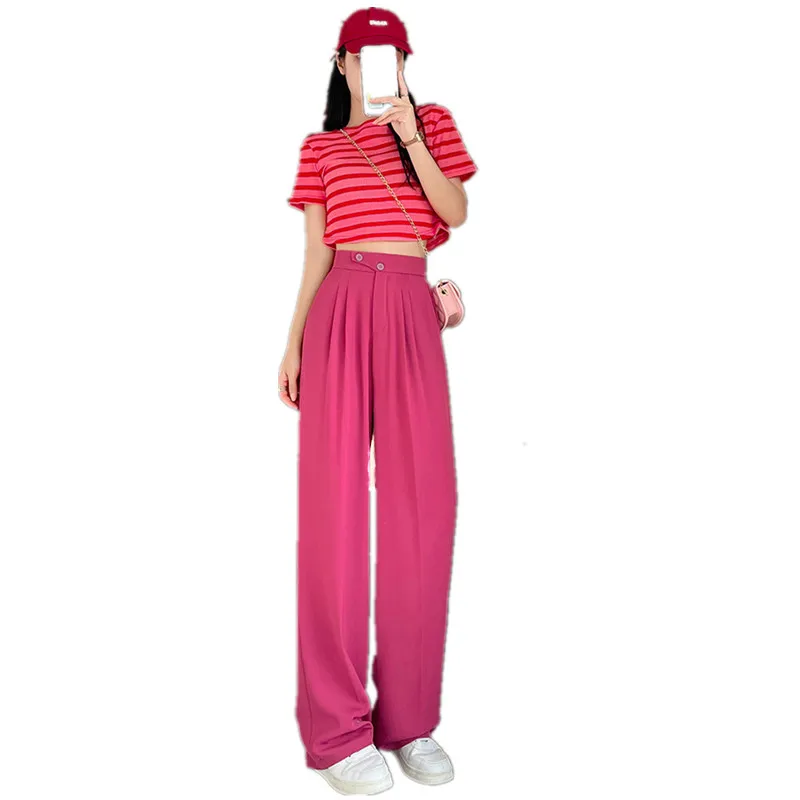 

New Woman High Waist Double Button Wide Leg Pants Office Ladies Loose Mopping Long Trousers Fashion Straight Pants Spring Summer