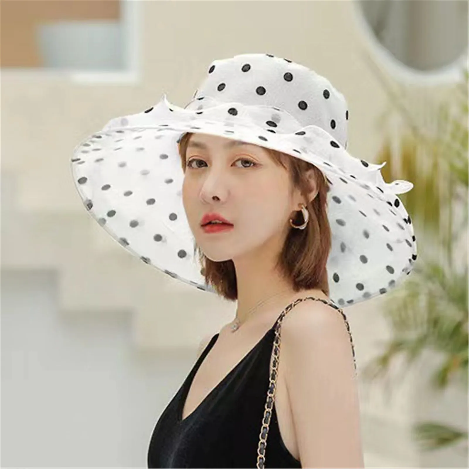 Шляпа женская с широкими полями элегантная Федора цветами из органзы пляжная