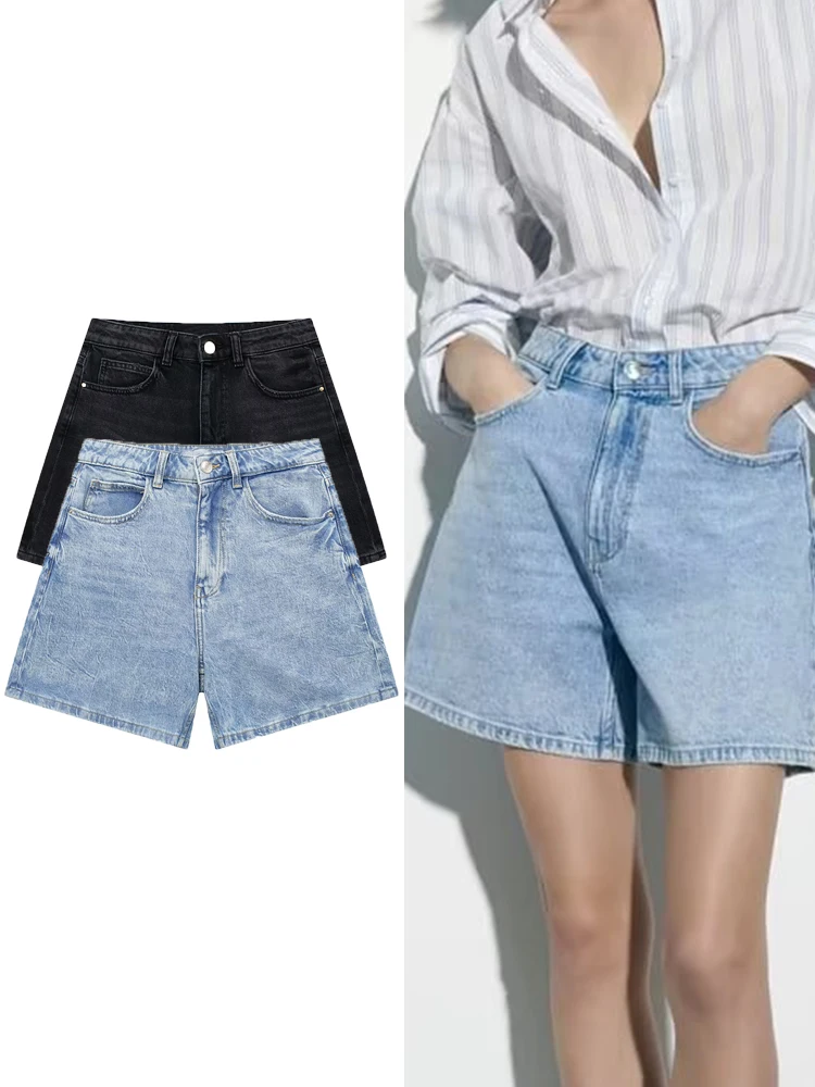 RDMQ 2023 Summer Women's Denim Shorts Ladies Fashion High Waist Shorts Comfortable in Two Colors Versatile Casual Shorts