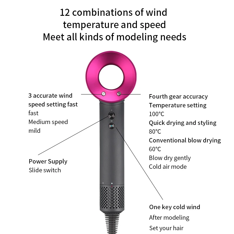 110V or 220V Professional Leafless Hollow Electric Portable Hair Dryer Ionic Premium Hairdryer Flyaway Attachment Salon Tool enlarge