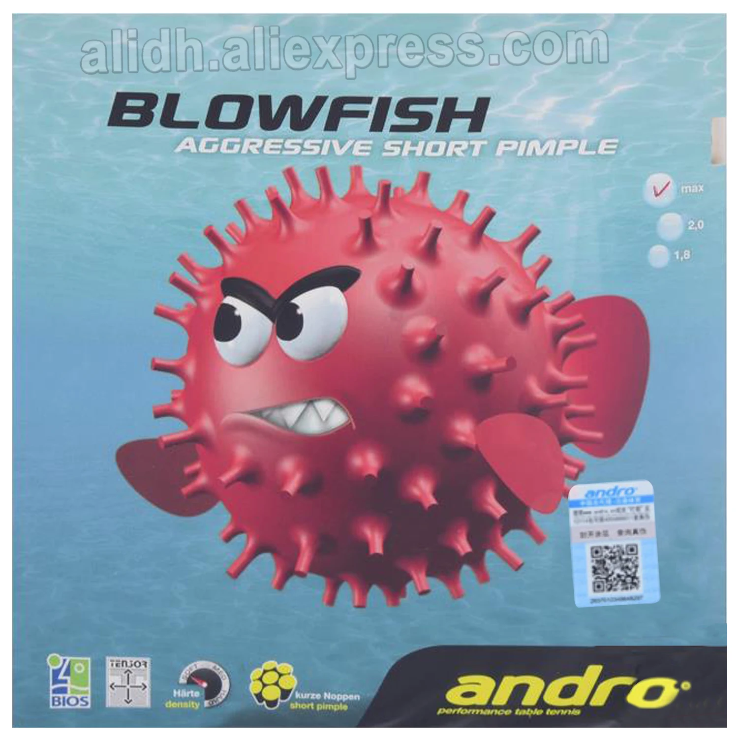 

Andro BLOWFISH Pips-out Table Tennis Rubber Ping Pong Pimples Out With Sponge Tenis De Mesa