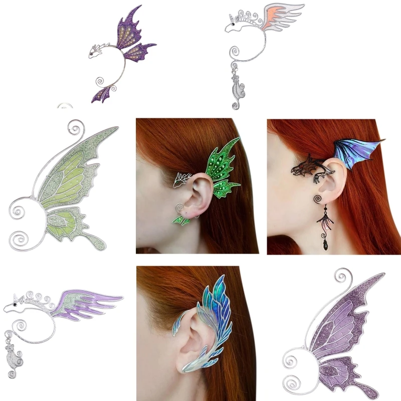 

Multi Type Butterfly Dragon Wing Shape Elf Ear Cuff Minimalist Ear Wraps Non Pierced Clips Cosplay Fantasy Decoration