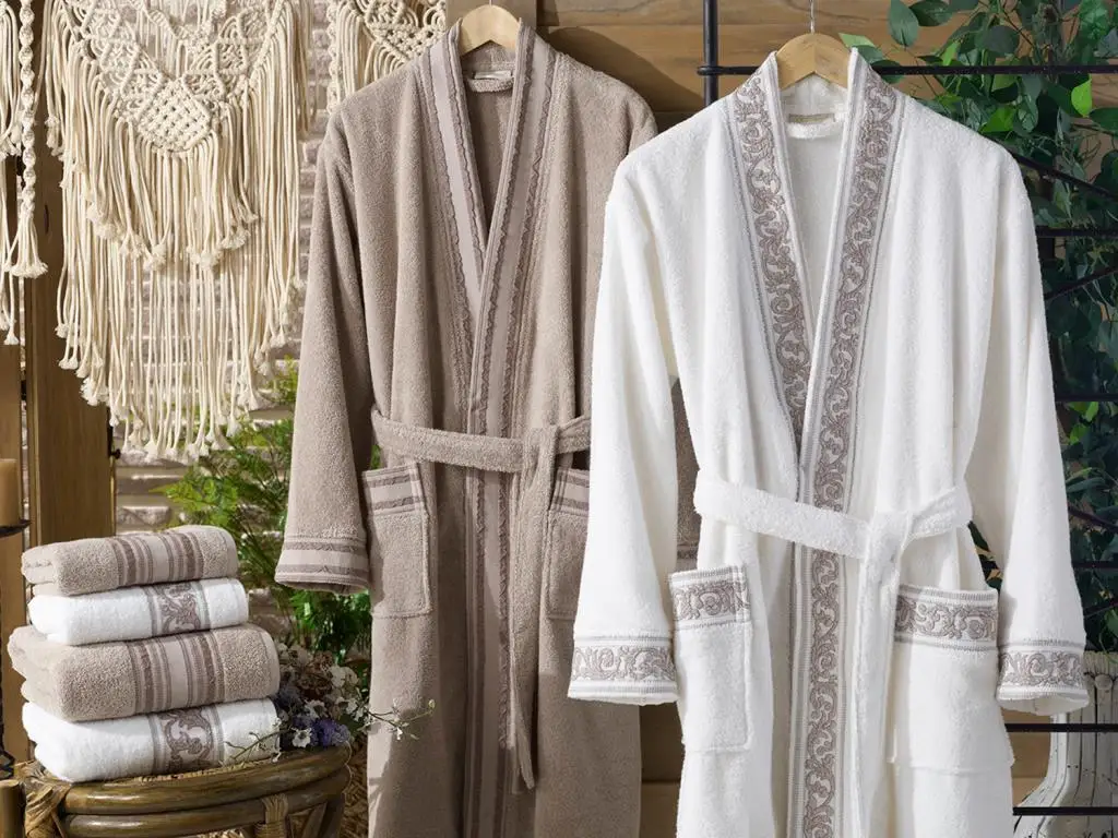 

Monica Jacquard Cotton Bathrobe Set Cream Coffee