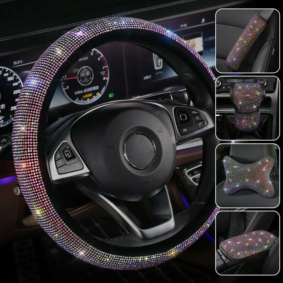 Universal Car Steering Wheel Cover Brown Bling Glitter Decoration Set Rhinestones Car Interior Accessories for Women Girls Universal Car Steering Wheel Cover Brown Bling Glitter Decoration Set Rhinestones Car Interior Accessories for Women Girls