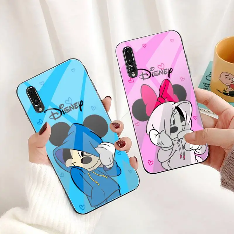 

Disney Cartoon Mickey and Minnie Mouse Phone Case Tempered Glass For Huawei P30 P20 P10 lite honor 7A 8X 9 10 mate 20 Pro