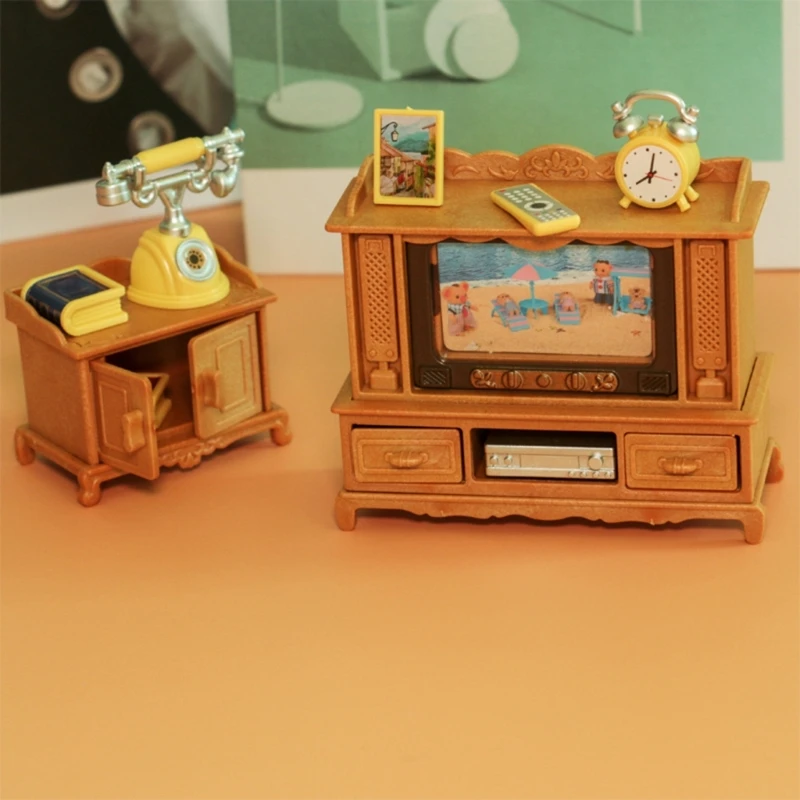 

13of pack 1:12Doll house Tv Stand Dollhouses Telephone Dollhouses Furniture Set DollHouses Furniture Toy Mini Tv Cabinet