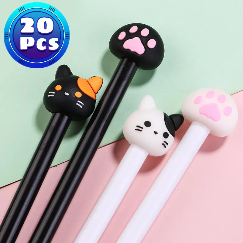 20Pcs/Lot Kawaii Cat Paw Kitten Gel Pen 0.5mm Black Gel Ink Cartoon Pens Cute Office Writing Tool School Supplies Stationery