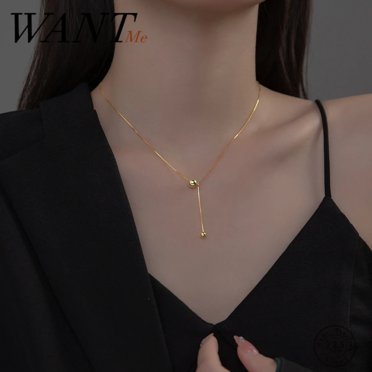 

Женская цепочка с бусинами WANTME, из серебра 925 пробы, в минималистическом стиле, модные ювелирные украшения для вечеринок