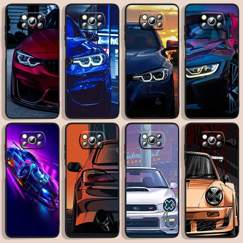 

Cool Sports Car Comic Phone Case For Xiaomi Poco F1 X2 F2 X3 C3 M3 F3 X4 M4 F4 Pro 5G NFC GT Black luxury Silicone Funda Cover