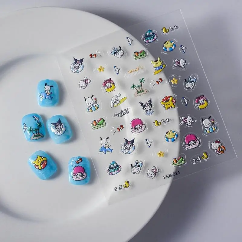 1 шт. наклейки для ногтей Sanrio Hello Kitty Kawaii Student 5D мультфильм милые украшения Kuromi My Melody