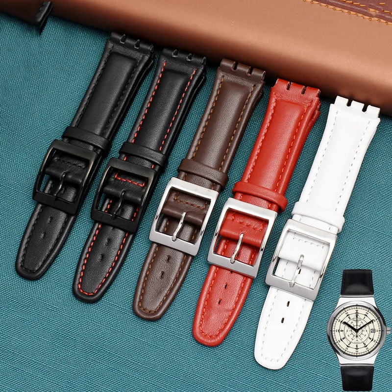 

17mm 19mm Men's and Women's Embossed Leather Watch Strap For Swatch YIS415 YIS414 YIS402 Series Steel Clasp Watch Band Bracelet