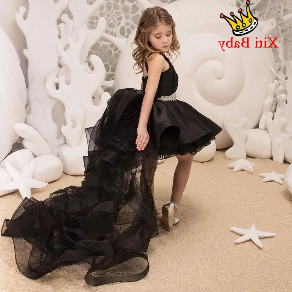 

Kid Luxury Crystals Beadings Evening Dress Children High-Lo Girl Prom Gowns Puffy Elegant mermaid Wedding Party Cocktail Dresses