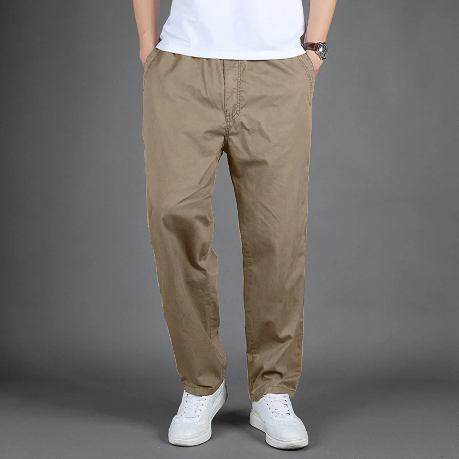 

Boy Mens Fashion Casual Loose Cotton Pocket Lace Up Elastic Waist Pants Trousers