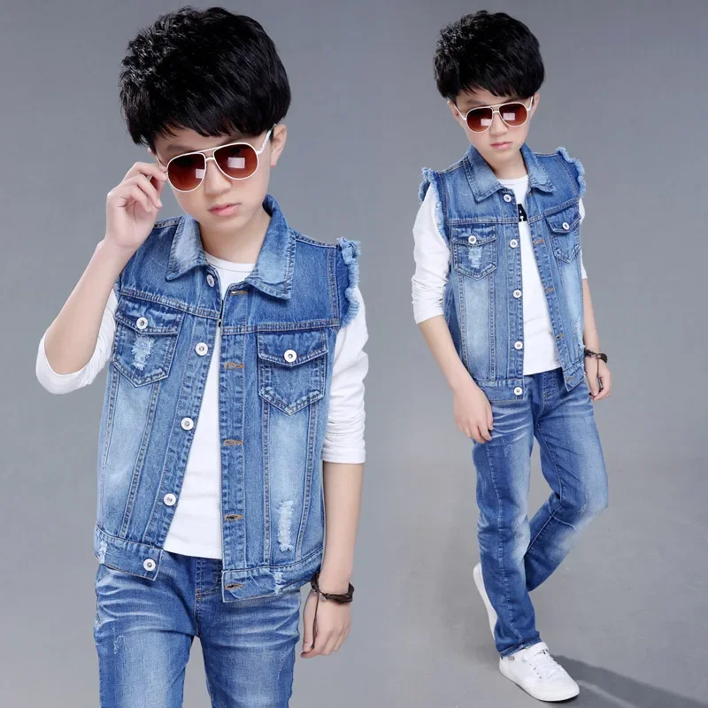 

Boys Denim Vest Spring Autumn Baby Boy Jeans Jacket Casual Outerwear Children Clothing Teens Waistcoats Kids Vests Boys Tops