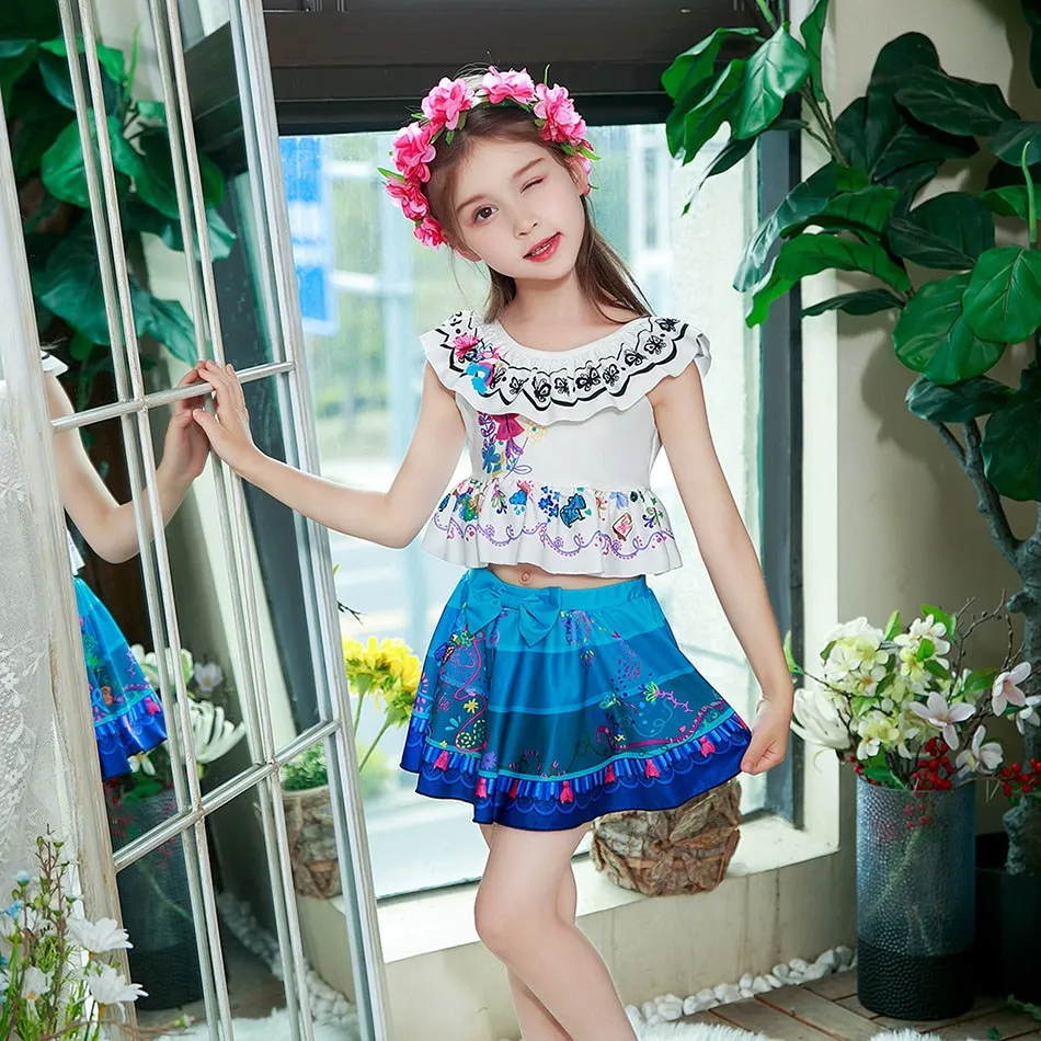 

Children Mirabel Swimsuit Girls Isabela Costume Kids Encanto Christmas Clothing Pepa Dolores Madrigal Halloween 2 Pcs Set Outfit